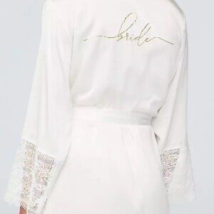 Metallic Script Bride Satin Robe O/S